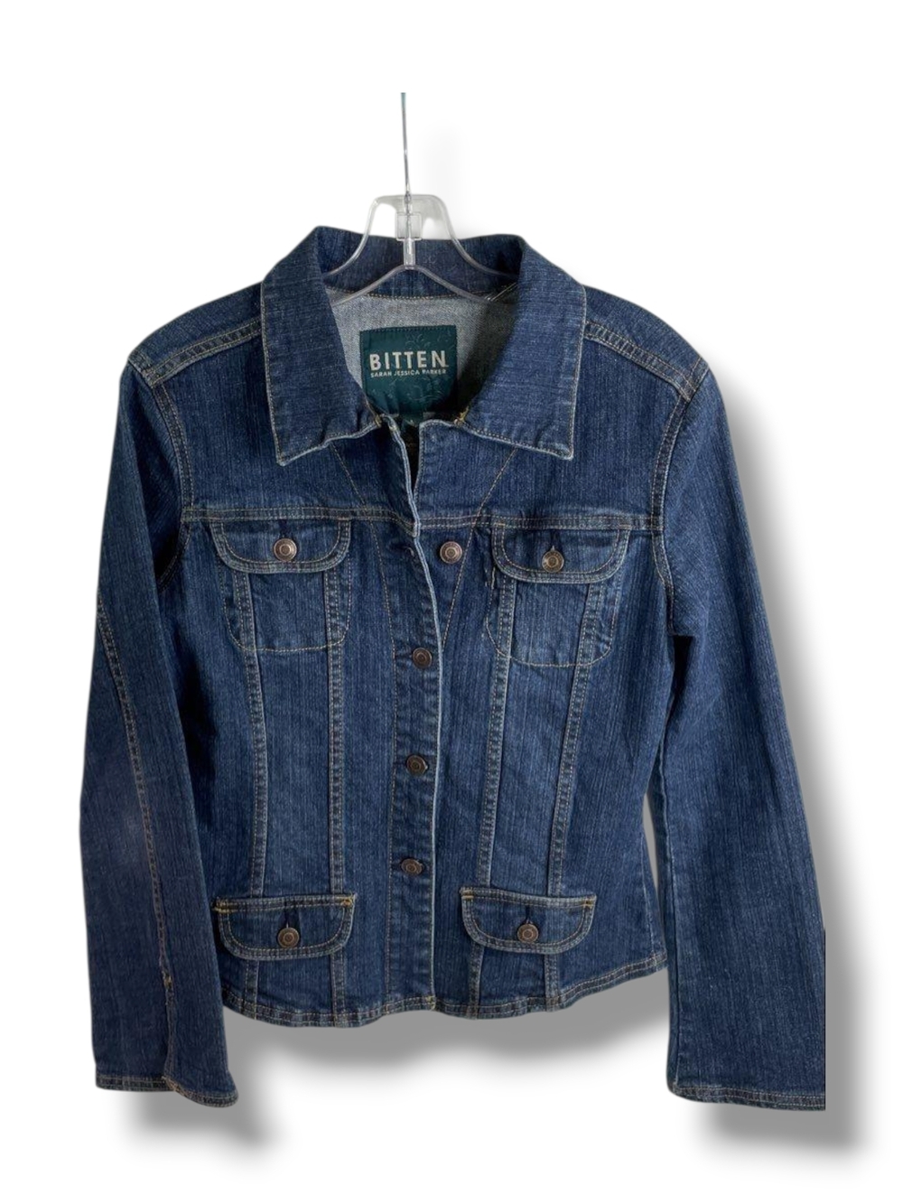 Bitten by Sarah Jessica Parker Y2K Blue Denim Jean Jacket Size Large - Picture 1 of 8